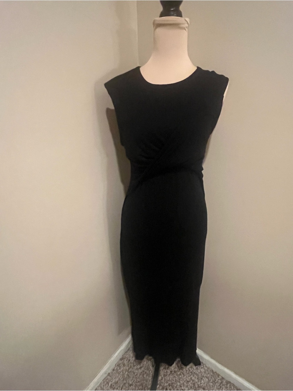 Joie Black Sleeveless Midi Draped Dress, small